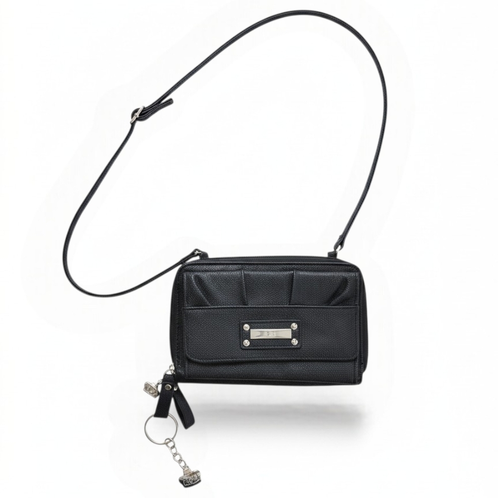 Kathy Van Zeeland Crossbody Wallet Black Compact Trifold Multi Compartment Purse